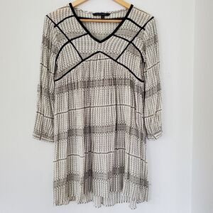 WALTER BAKER Sz 6 KAYLA White Gray Black LS Baby Doll Tunic Dress Boho Coastal